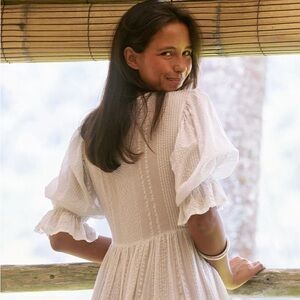 Daughters of India White Maxi Dress with Puff Sleeves